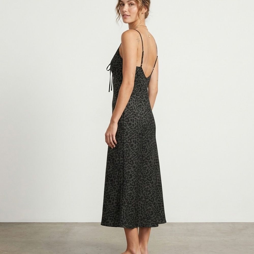 Hollister Leopard Print Midi Slip Dress Green Black Cheetah Keyhole S Festival - Picture 3 of 6